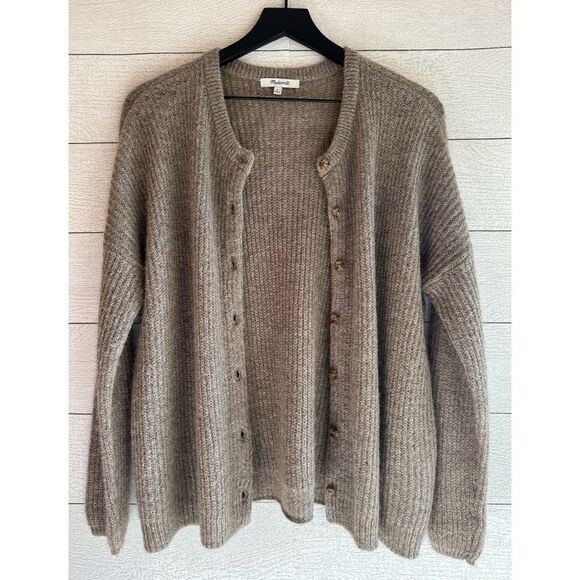 MADEWELL Bellaire Cardigan Alpaca Blend Sweater in Heather Mink Size Small - Picture 5 of 8